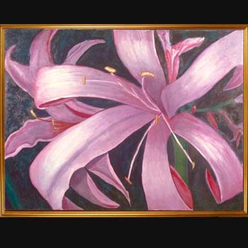 Swirling, Floral Oil Painting by Carol S Sakai