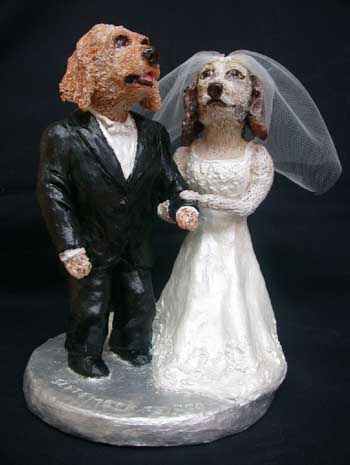 Freida & Mulligan dog custom wedding sculpture cake topper by Carol S Sakai, artist