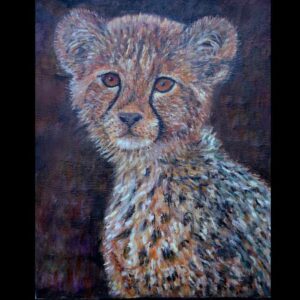 Oil painting of a Young Cheetah entitled "Mwanga"