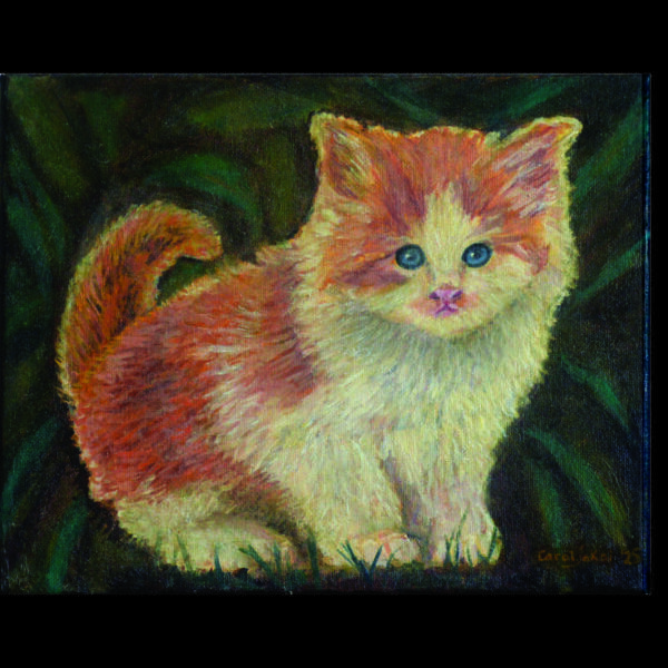 Oil on canvas painting entitled, "Marmalade" of a orange kitten